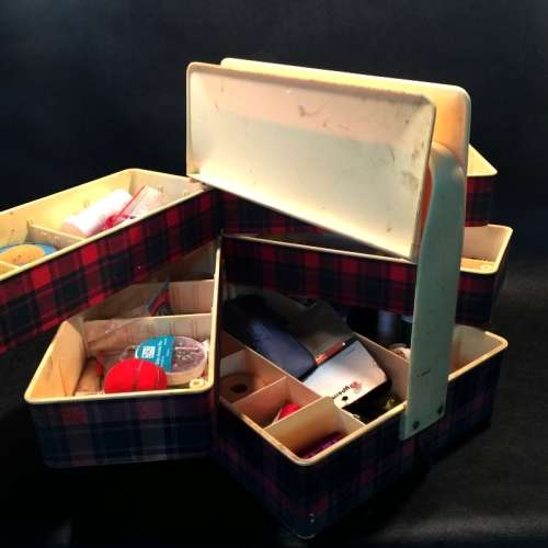 Vintage Sewing Kit with Moving Shelves ( With all Content!!!)