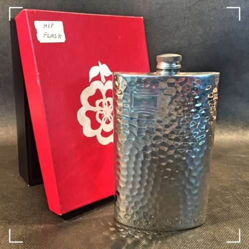 Original Sheffield Rose English Pewter Hip Flask in Original Box