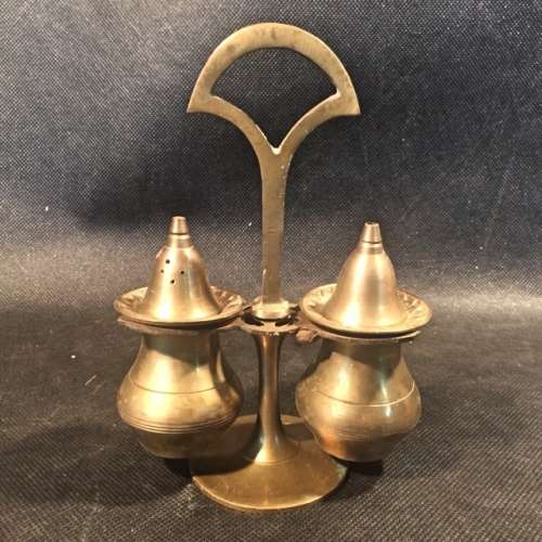 Vintage Brass Salt and Pepper Shaker on Stand