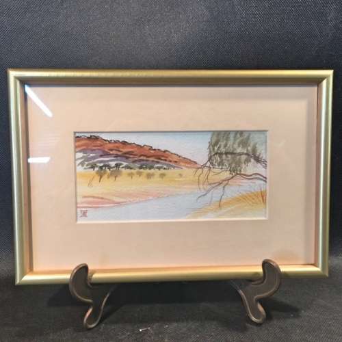 Jill Zeck Framed Watercolor Landscape "Lake Barlie - Western Australia" (250mm x 170mm)