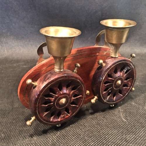 Vintage Brass and Wood Nautical Themed Wall Mounted Candle Holder