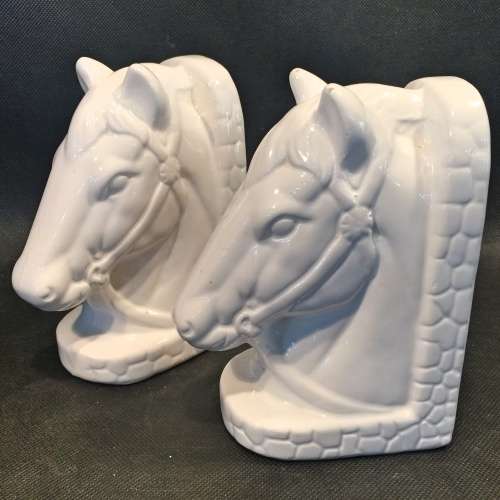 White Equestrian Themed Porcelain Bookends