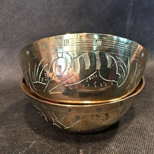 Antique Solid Brass Oriental Bowls (Bid for Both)