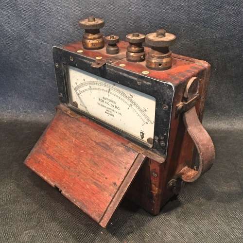 RARE Vintage Wood and Brass Amperes For A.c or D.C Meter