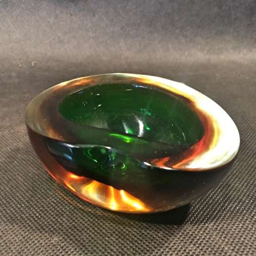Murano Green and Orange Detail Ashtray