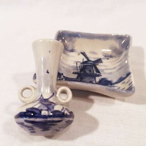 Rare Small Delft Vase and Plate (Bid for Both)