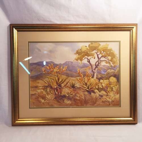 R.S Deeves, Framed Watercolour Bushveld Landscape, 1955 (500mm x 450mm)