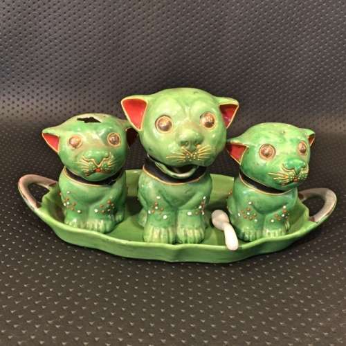 RARE!!! Chinese Porcelain Cat Confectionery Set (Note Damage)