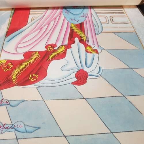 RARE!!! Hand Painted Japanese Scroll with Blue and White Porcelain Ends- Geisha (1800 x 450)