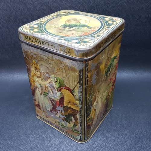 RARE!!! 1900 Mazawattee Lithographed Alice in Wonderland  Themed Tin
