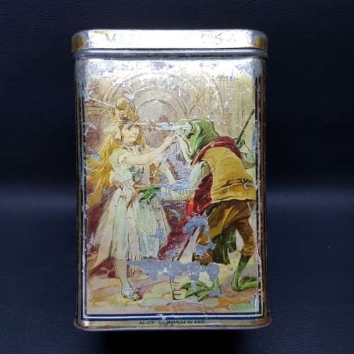 RARE!!! 1900 Mazawattee Lithographed Alice in Wonderland  Themed Tin