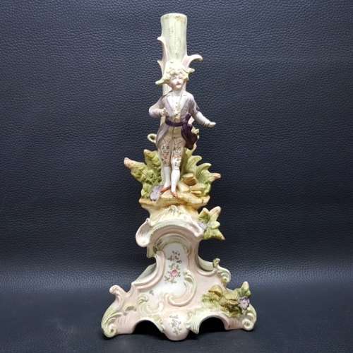 Large Victorian Hand Painted Ceramic Candle Stand