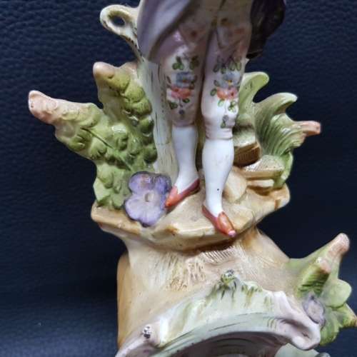Large Victorian Hand Painted Ceramic Candle Stand