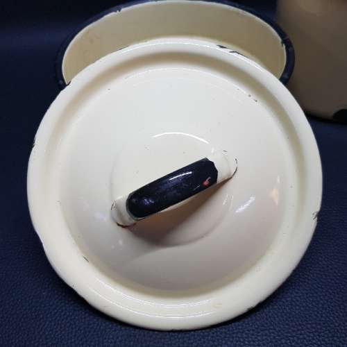 Old Vintage Large Enamel Mug and Bowl and Lid