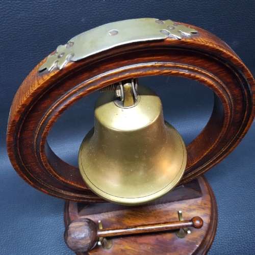RARE Vintage Brass Bell on Wood Stand and Wood Gong