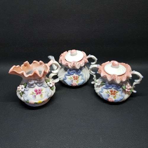 Highly Decorative Porcelain Tea Pot, Milk Creamer and Sugar Pot