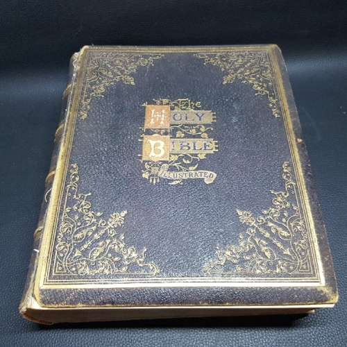 Rare!!! LARGE Illustrated Holy Bible (Ornate Leather Cover)