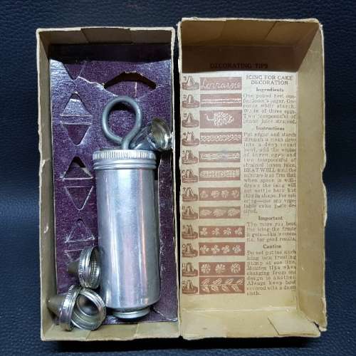 Vintage Cake Decoration Metal Syringe Tool In Original Box