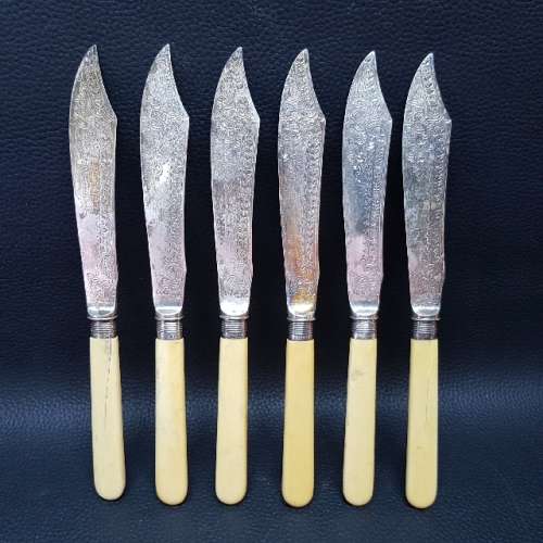 RARE Vintage Highly Decorative Sterling Silver Bone Handle Fish Knife Set!!!