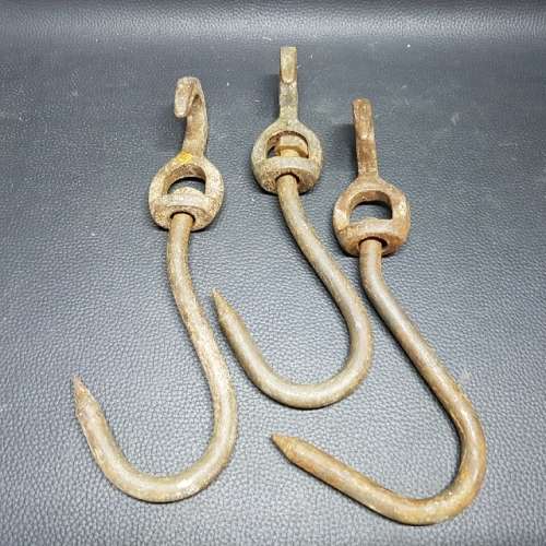 Large Vintage Swivel Head Cast Iron Meat Hooks