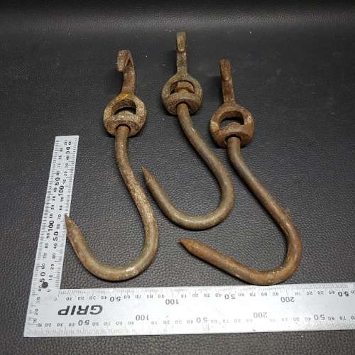 Large Vintage Swivel Head Cast Iron Meat Hooks
