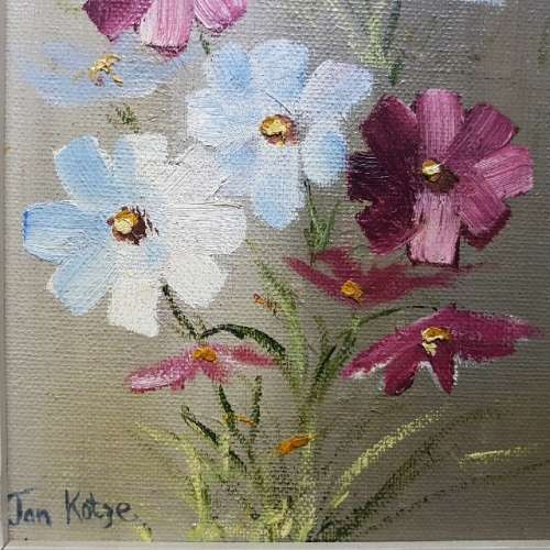 Original Framed Oil on Board Still Life Flowers by Jan Kotze