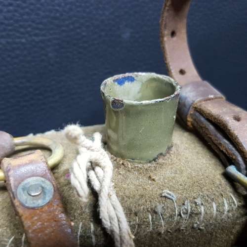 Highly Collectible WWII Green Enamel Water Bottle with Original Cover and Leather Straps!!!