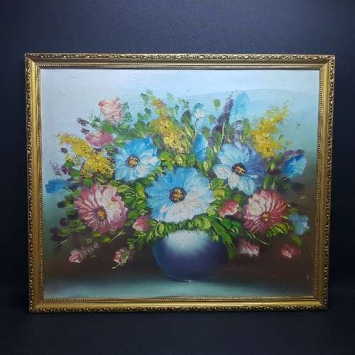 Framed Original Flower Still Life Oil on Canvas (550mm x 600mm)