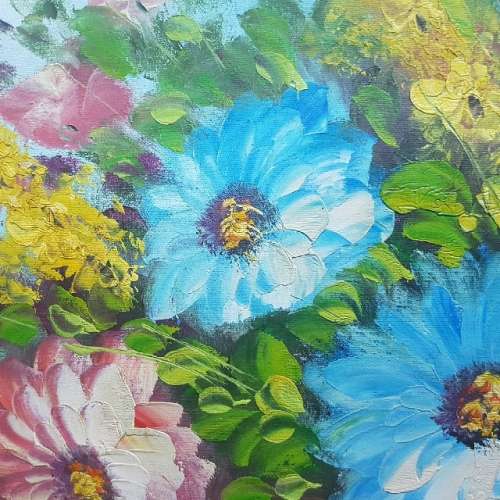 Framed Original Flower Still Life Oil on Canvas (550mm x 600mm)