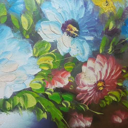 Framed Original Flower Still Life Oil on Canvas (550mm x 600mm)