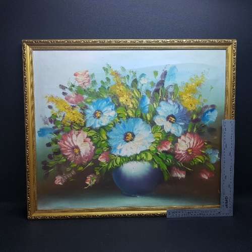 Framed Original Flower Still Life Oil on Canvas (550mm x 600mm)