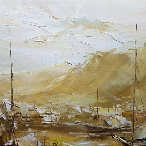Framed Oriental Detailed Seascape Oil on Board by Yat Siu