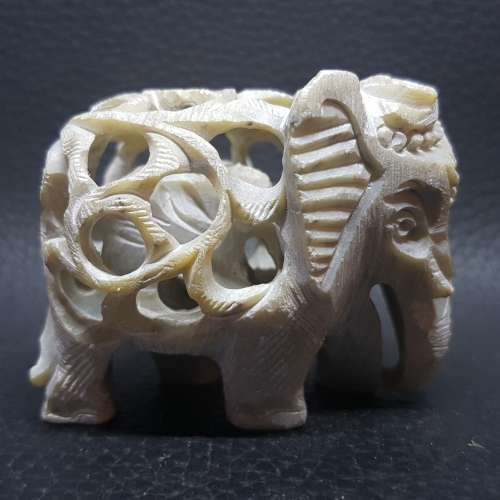 RARE!!! Detailed Three Dimensional Carved Stone Elephant (Baby Inside)