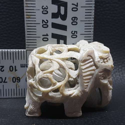 RARE!!! Detailed Three Dimensional Carved Stone Elephant (Baby Inside)