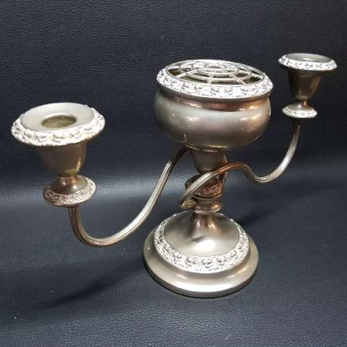 Large Highly Decorative Silver-plate Candle Stand and Burner (Bid for Both)