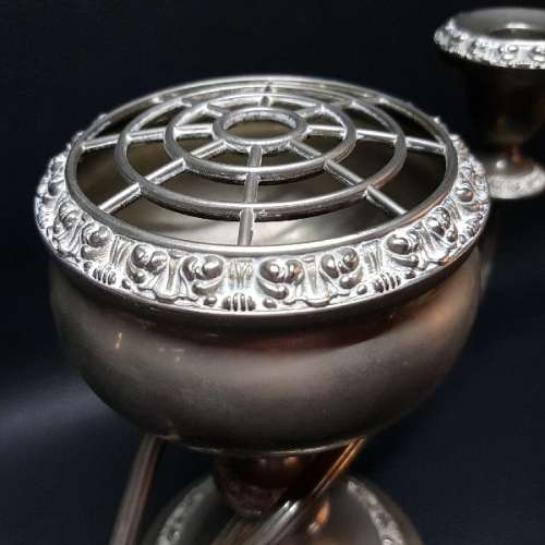 Large Highly Decorative Silver-plate Candle Stand and Burner (Bid for Both)