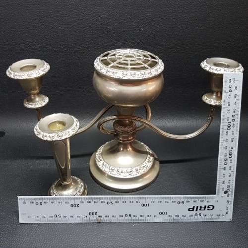 Large Highly Decorative Silver-plate Candle Stand and Burner (Bid for Both)