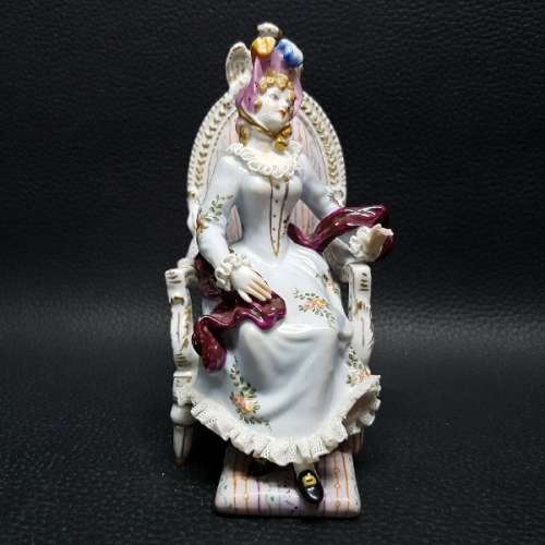 Antique Dresden German Lace Porcelain Seated Figurine