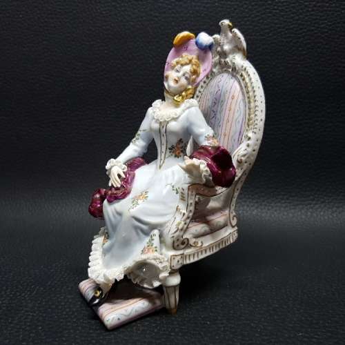 Antique Dresden German Lace Porcelain Seated Figurine