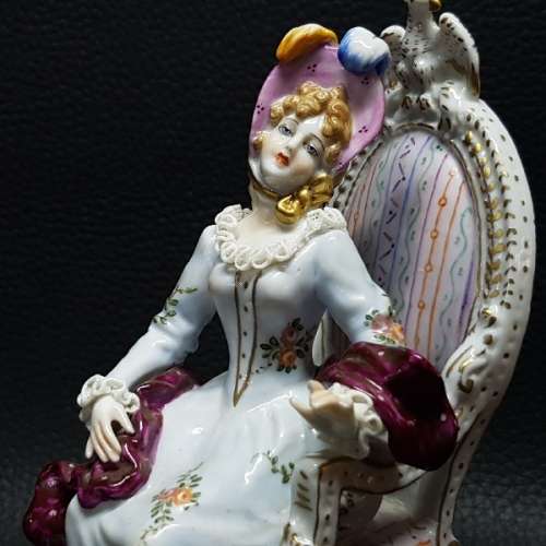 Antique Dresden German Lace Porcelain Seated Figurine
