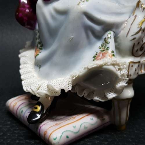 Antique Dresden German Lace Porcelain Seated Figurine