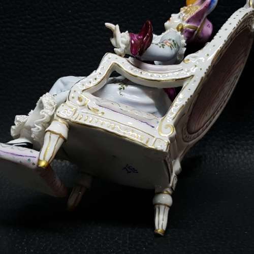 Antique Dresden German Lace Porcelain Seated Figurine