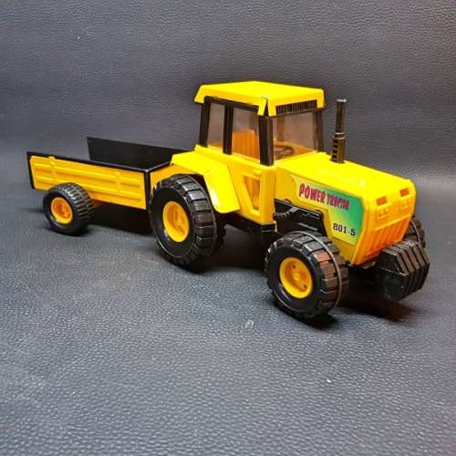 Large Pressed Metal and Hard Plastic Toy Tractor and Trailer