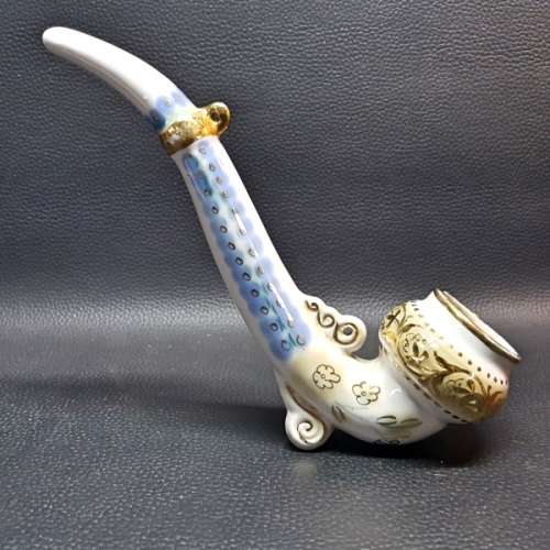 Large Vintage Standing Oriental Glazed Porcelain Smoking Pipe