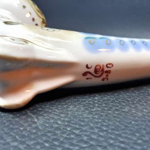 Large Vintage Standing Oriental Glazed Porcelain Smoking Pipe