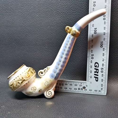 Large Vintage Standing Oriental Glazed Porcelain Smoking Pipe