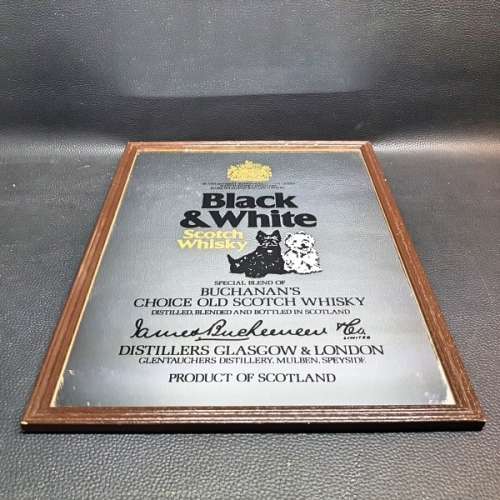 Framed Vintage Black & White Scotch Whisky Bar Mirror