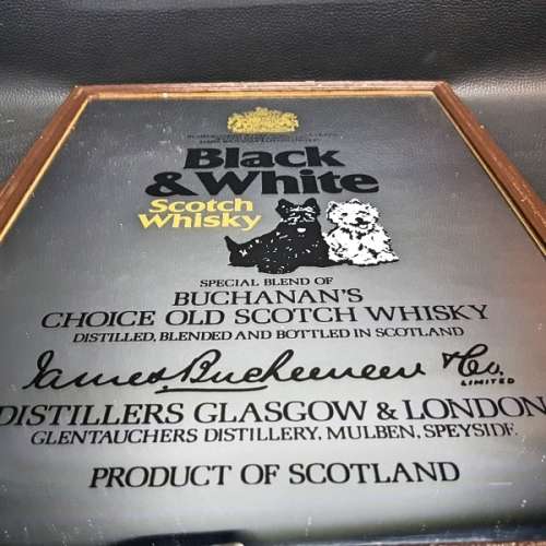 Framed Vintage Black & White Scotch Whisky Bar Mirror