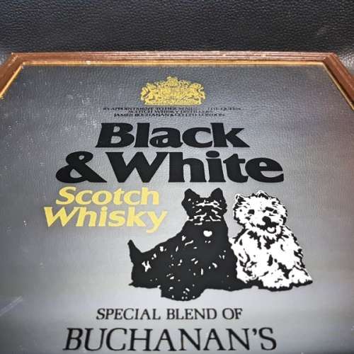 Framed Vintage Black & White Scotch Whisky Bar Mirror