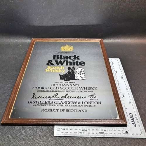 Framed Vintage Black & White Scotch Whisky Bar Mirror